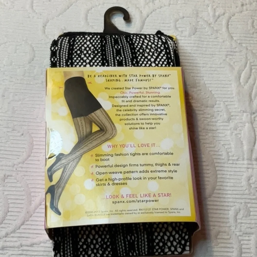 Spanx Open-Weave Shaping Tights. Black size C. NWT. Double Diamond Stripe.